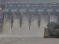 Daecheong Dam is discharging 500 tons of water per second to lower the water level amid heavy rain in Cheongju, around 140 kilometers south...