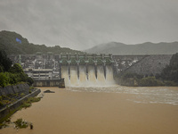 Daecheong Dam is discharging 500 tons of water per second to lower the water level amid heavy rain in Cheongju, around 140 kilometers south...