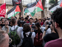 A moment of the demonstration outside the RAI headquarters in Naples, Italy, on July 18, 2024, is happening in response to the complaints ab...