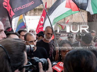 A moment of the demonstration outside the RAI headquarters in Naples, Italy, on July 18, 2024, is happening in response to the complaints ab...