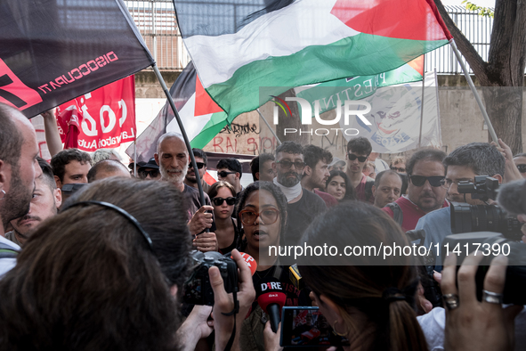 A moment of the demonstration outside the RAI headquarters in Naples, Italy, on July 18, 2024, is happening in response to the complaints ab...