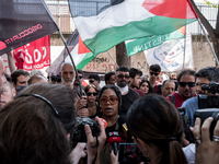 A moment of the demonstration outside the RAI headquarters in Naples, Italy, on July 18, 2024, is happening in response to the complaints ab...