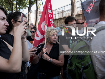 A moment of the demonstration outside the RAI headquarters in Naples, Italy, on July 18, 2024, is happening in response to the complaints ab...