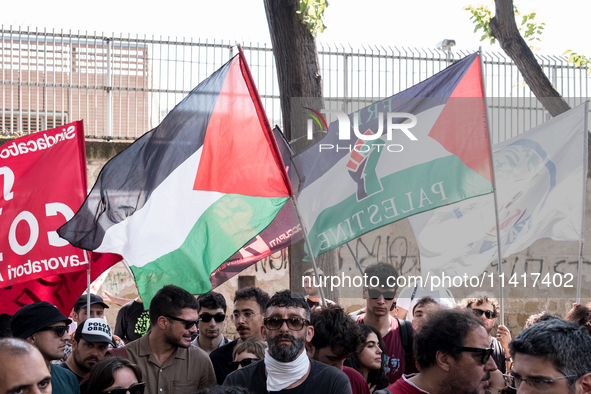 A moment of the demonstration outside the RAI headquarters in Naples, Italy, on July 18, 2024, is happening in response to the complaints ab...