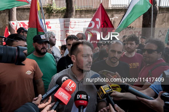 A moment of the demonstration outside the RAI headquarters in Naples, Italy, on July 18, 2024, is happening in response to the complaints ab...