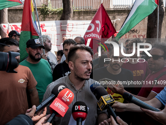 A moment of the demonstration outside the RAI headquarters in Naples, Italy, on July 18, 2024, is happening in response to the complaints ab...