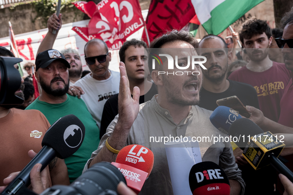 A moment of the demonstration outside the RAI headquarters in Naples, Italy, on July 18, 2024, is happening in response to the complaints ab...