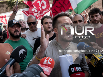 A moment of the demonstration outside the RAI headquarters in Naples, Italy, on July 18, 2024, is happening in response to the complaints ab...