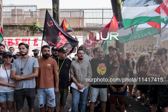 A moment of the demonstration outside the RAI headquarters in Naples, Italy, on July 18, 2024, is happening in response to the complaints ab...