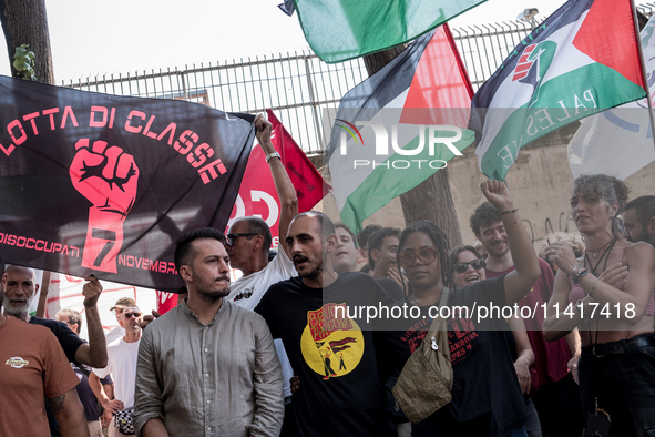 A moment of the demonstration outside the RAI headquarters in Naples, Italy, on July 18, 2024, is happening in response to the complaints ab...