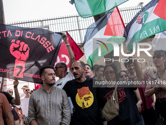 A moment of the demonstration outside the RAI headquarters in Naples, Italy, on July 18, 2024, is happening in response to the complaints ab...