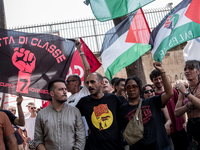 A moment of the demonstration outside the RAI headquarters in Naples, Italy, on July 18, 2024, is happening in response to the complaints ab...