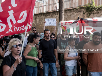 A moment of the demonstration outside the RAI headquarters in Naples, Italy, on July 18, 2024, is happening in response to the complaints ab...