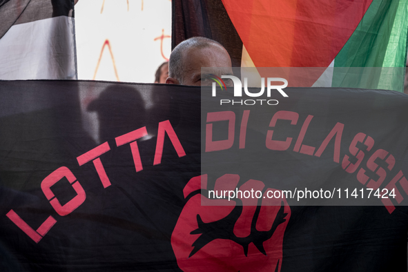 A moment of the demonstration outside the RAI headquarters in Naples, Italy, on July 18, 2024, is happening in response to the complaints ab...