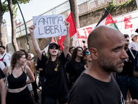 A moment of the demonstration outside the RAI headquarters in Naples, Italy, on July 18, 2024, is happening in response to the complaints ab...