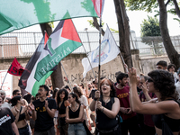 A moment of the demonstration outside the RAI headquarters in Naples, Italy, on July 18, 2024, is happening in response to the complaints ab...