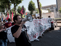 A moment of the demonstration outside the RAI headquarters in Naples, Italy, on July 18, 2024, is happening in response to the complaints ab...