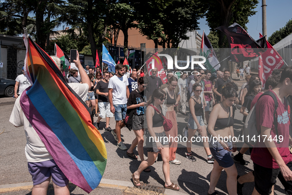 A moment of the demonstration outside the RAI headquarters in Naples, Italy, on July 18, 2024, is happening in response to the complaints ab...