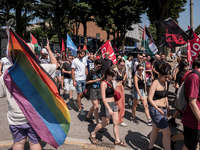 A moment of the demonstration outside the RAI headquarters in Naples, Italy, on July 18, 2024, is happening in response to the complaints ab...