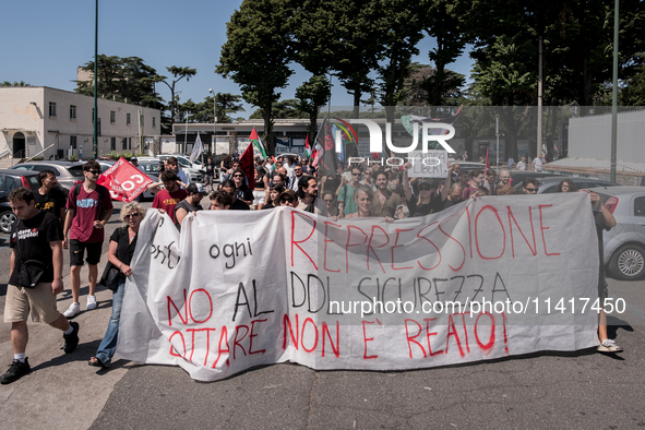 A moment of the demonstration outside the RAI headquarters in Naples, Italy, on July 18, 2024, is happening in response to the complaints ab...