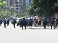 Students are clashing with the police during an ongoing anti-quota protest in Dhaka, Bangladesh, on July 18, 2024. (