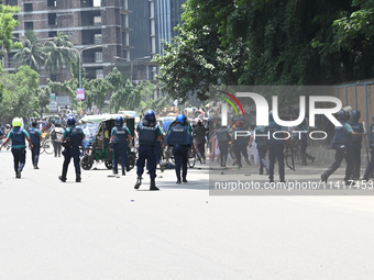 Students are clashing with the police during an ongoing anti-quota protest in Dhaka, Bangladesh, on July 18, 2024. (