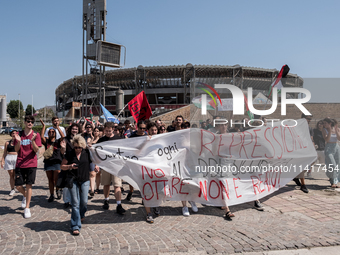 A moment of the demonstration outside the RAI headquarters in Naples, Italy, on July 18, 2024, is happening in response to the complaints ab...