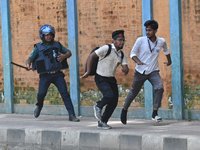 Students are clashing with the police during an ongoing anti-quota protest in Dhaka, Bangladesh, on July 18, 2024. (