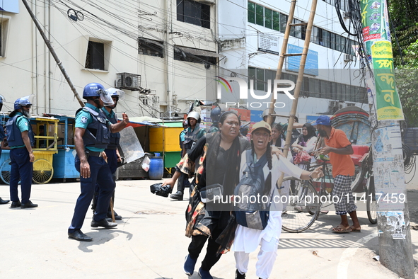 Students are clashing with the police during an ongoing anti-quota protest in Dhaka, Bangladesh, on July 18, 2024. 