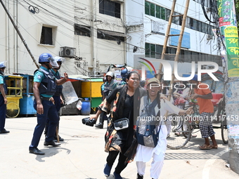 Students are clashing with the police during an ongoing anti-quota protest in Dhaka, Bangladesh, on July 18, 2024. (