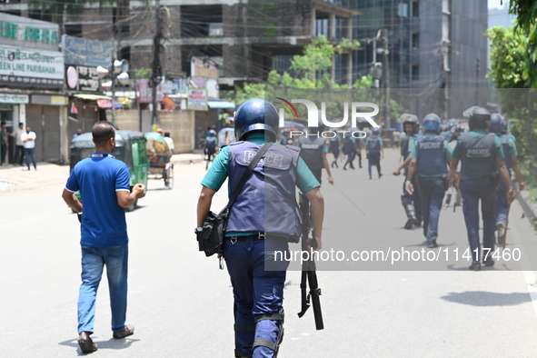 Students are clashing with the police during an ongoing anti-quota protest in Dhaka, Bangladesh, on July 18, 2024. 