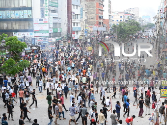 Students are clashing with the police during an ongoing anti-quota protest in Dhaka, Bangladesh, on July 18, 2024. (