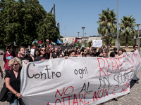 A moment of the demonstration outside the RAI headquarters in Naples, Italy, on July 18, 2024, is happening in response to the complaints ab...