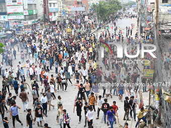 Students are clashing with the police during an ongoing anti-quota protest in Dhaka, Bangladesh, on July 18, 2024. (