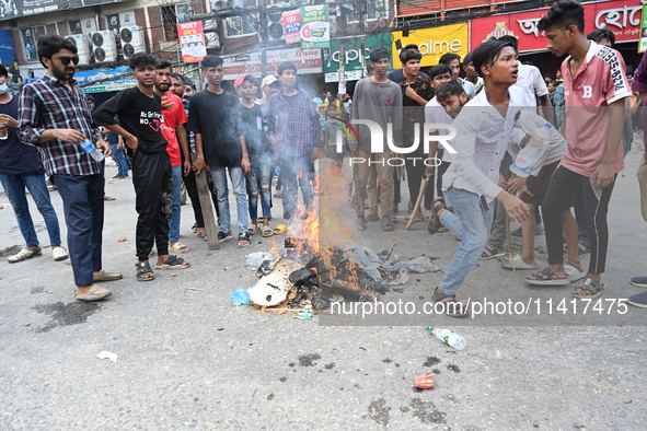 Students are clashing with the police during an ongoing anti-quota protest in Dhaka, Bangladesh, on July 18, 2024. 