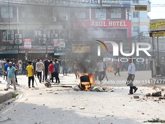 Students are clashing with the police during an ongoing anti-quota protest in Dhaka, Bangladesh, on July 18, 2024. (