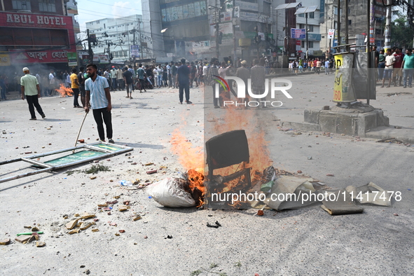 Students are clashing with the police during an ongoing anti-quota protest in Dhaka, Bangladesh, on July 18, 2024. 