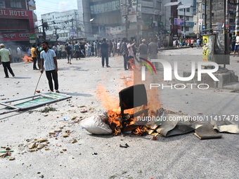 Students are clashing with the police during an ongoing anti-quota protest in Dhaka, Bangladesh, on July 18, 2024. (