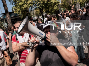 A moment of the demonstration outside the RAI headquarters in Naples, Italy, on July 18, 2024, is happening in response to the complaints ab...