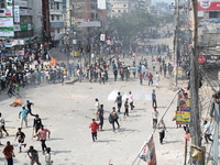 Students are clashing with the police during an ongoing anti-quota protest in Dhaka, Bangladesh, on July 18, 2024. (