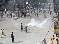 Students are clashing with the police during an ongoing anti-quota protest in Dhaka, Bangladesh, on July 18, 2024. (