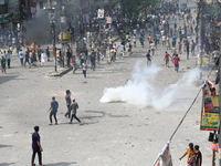 Students are clashing with the police during an ongoing anti-quota protest in Dhaka, Bangladesh, on July 18, 2024. (