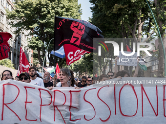 A moment of the demonstration outside the RAI headquarters in Naples, Italy, on July 18, 2024, is happening in response to the complaints ab...