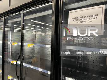 Empty shelves that are usually containing alcoholic drinks at a grocery store during the LCBO (Liquor Control Board of Ontario) strike in To...