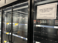 Empty shelves that are usually containing alcoholic drinks at a grocery store during the LCBO (Liquor Control Board of Ontario) strike in To...