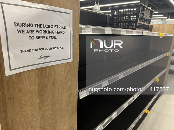 Empty shelves that are usually containing alcoholic drinks at a grocery store during the LCBO (Liquor Control Board of Ontario) strike in To...