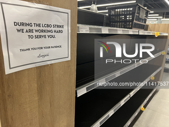 Empty shelves that are usually containing alcoholic drinks at a grocery store during the LCBO (Liquor Control Board of Ontario) strike in To...