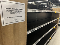 Empty shelves that are usually containing alcoholic drinks at a grocery store during the LCBO (Liquor Control Board of Ontario) strike in To...