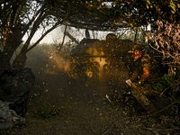 Andrii, a commander of an artillery crew of the 24th King Danylo Separate Mechanized Brigade, is carrying out a combat mission near Chasiv Y...