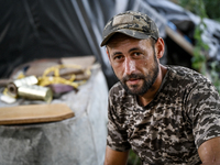 A serviceman of the 24th King Danylo Separate Mechanized Brigade is being pictured in Bakhmut district, Donetsk region, eastern Ukraine, on...